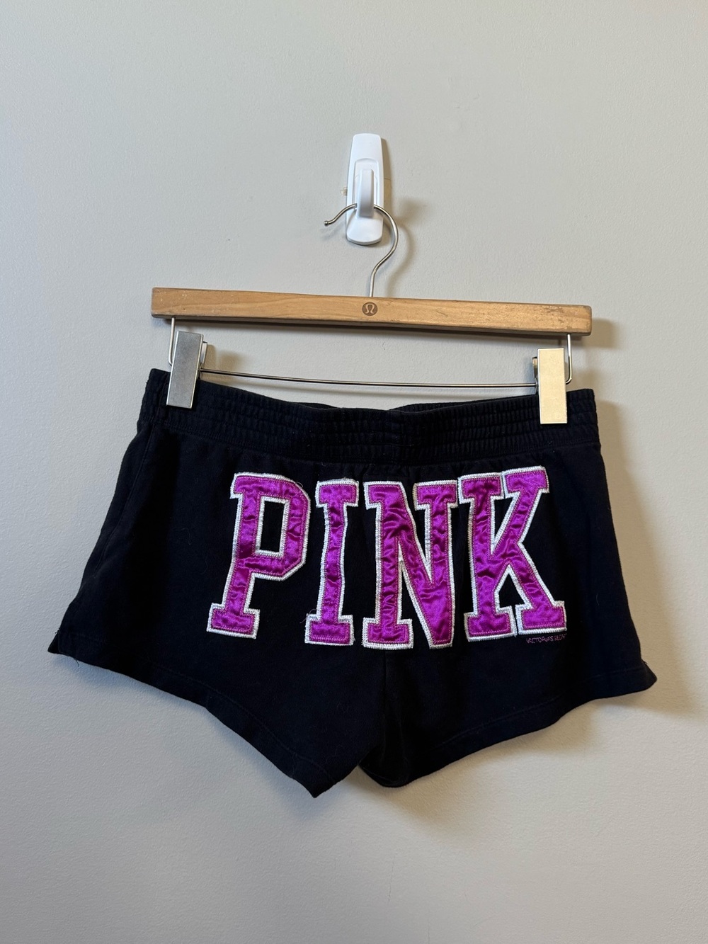 PINK Victoria’s Secret Y2K purple black spell out shorts 💜